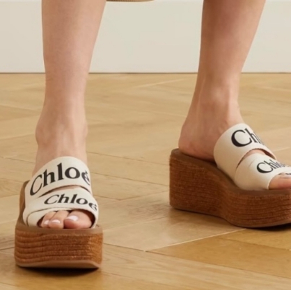 Chloe Women Woody Logo Platform Espadrille Slide Sandals EU39, US8 - Picture 7 of 7